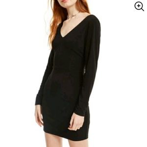 Crystal Doll Open Back Long Sleeve V-neck Body Con